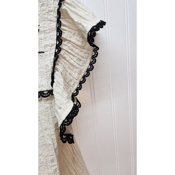 Vintage-Inspired Cream & Black Embroidered Ruffle Sleeve Blouse By Mine - Picture 8 of 16